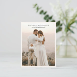 Cartão De Agradecimento Casamento Elegante de Foto em Creme Simples