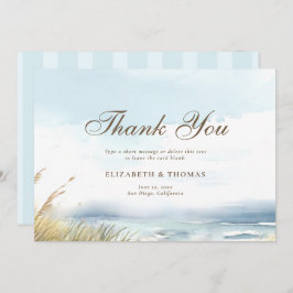 Cartão De Agradecimento Casamento Elegante De Grama De Cerca De Praia Selv