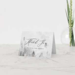 Cartão De Agradecimento Casamento Elegante de Inverno na Floresta Cinza