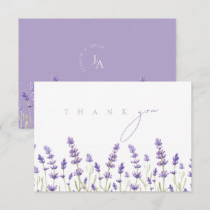 Cartão De Agradecimento Casamento Elegante de Lavanda Minimalista com Flor