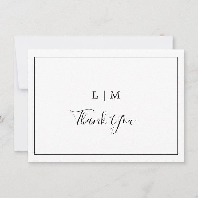 Cartão De Agradecimento Casamento elegante de monograma branco e preto sim (Frente)