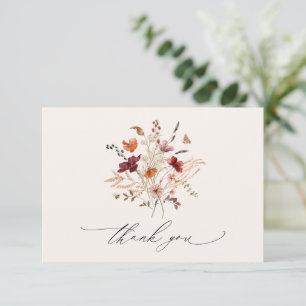 Cartão De Agradecimento Casamento Elegante de Outono com Flores Silvestres
