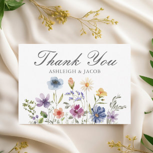 Cartão De Agradecimento Casamento Elegante de Primavera com Flor Silvestre
