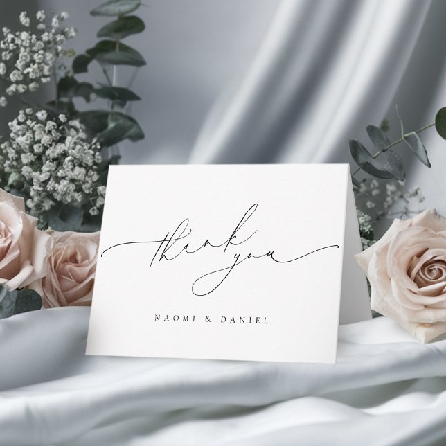 Cartão De Agradecimento Casamento Elegante De Script Chic Moderno Minimali (Minimalist Modern Chic Script Elegant Wedding Thank You Card)
