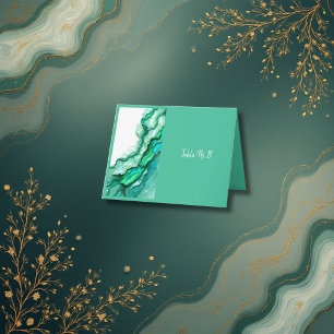 Cartão De Agradecimento Casamento Elegante de Teal Marble Watercolor