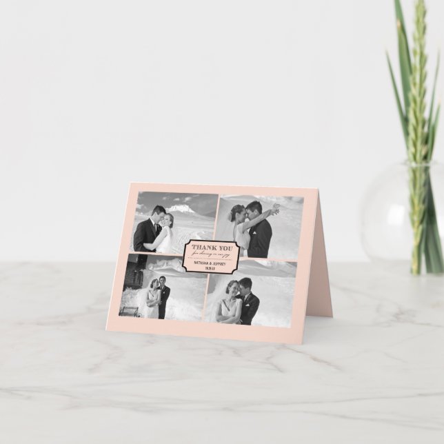 Cartão De Agradecimento Casamento Elegante De Várias Fotografias Da Praça  (Frente)