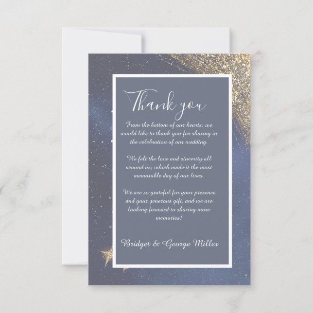 Cartão De Agradecimento casamento elegante do céu da galáxia azul (Frente)