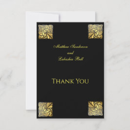 Cartão De Agradecimento Casamento Elegante Dourado