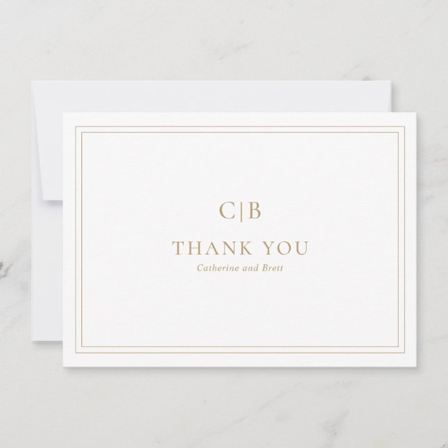 Cartão De Agradecimento Casamento Elegante Dourado Tradicional (Frente)