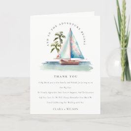 Cartão De Agradecimento Casamento Elegante Dusky Teal Sailboat Palm Seasca