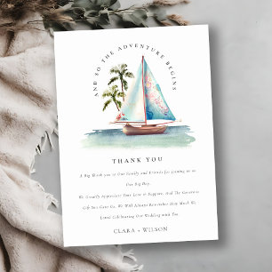 Cartão De Agradecimento Casamento Elegante Dusky Teal Sailboat Palm Seasca