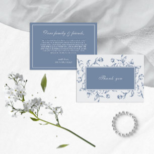 Cartão De Agradecimento Casamento Elegante em Azul Poeirento Floral