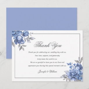 Cartão De Agradecimento Casamento Elegante em Azul Poeirento Floral Rústic