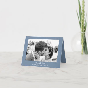 Cartão De Agradecimento Casamento Elegante em Azul Poeirento   Foto Modern