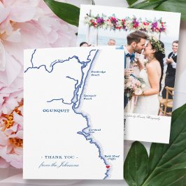 Cartão De Agradecimento Casamento Elegante em Ogunquit Maine Foto Azul-Mar