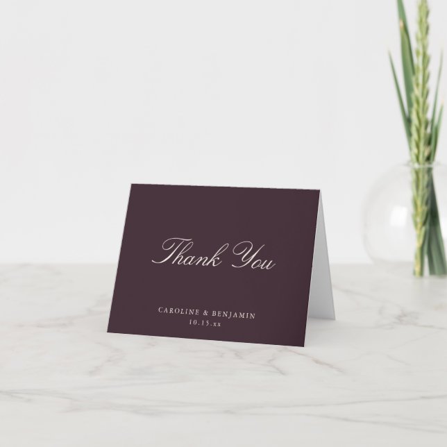 Cartão De Agradecimento Casamento Elegante em Script Clássico com Dobradur (Frente)