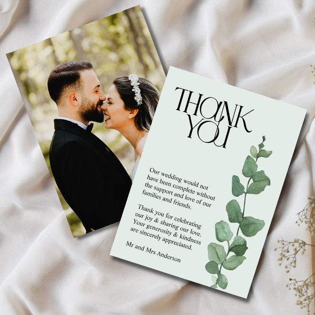 Cartão De Agradecimento Casamento Elegante Eucalyptus Foto Obrigado (Elegant Wedding Photo Collage Thank You Card)