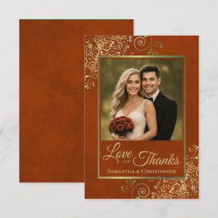Cartão De Agradecimento Casamento Elegante Ferrugem Laranja & Dourado Amor