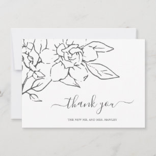 Cartão De Agradecimento Casamento Elegante Floral de Arte Neutral