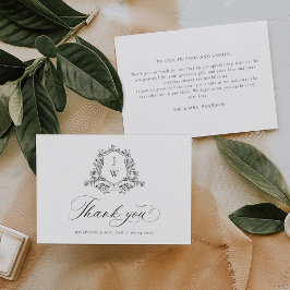 Cartão De Agradecimento Casamento Elegante Floral de Crest de Monograma Tr