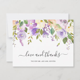 Cartão De Agradecimento Casamento Elegante Floral de Lilac Watercolor