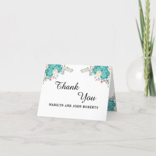 Cartão De Agradecimento Casamento Elegante Flores Aquarela Azul Personaliz