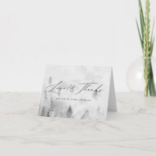 Cartão De Agradecimento Casamento Elegante Floresta de Inverno Cinza Amor