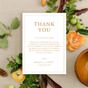 Cartão De Agradecimento Casamento Elegante Formal Laranja Queimada