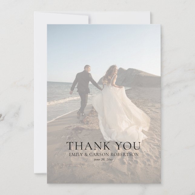 Cartão De Agradecimento Casamento Elegante Foto Desbotada Moderna Monogram (Frente)