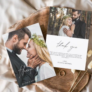 Cartão De Agradecimento Casamento Elegante Manuscrito Obrigado 2 Fotos