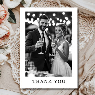Cartão De Agradecimento Casamento Elegante Minimalista de Fotos em Preto e