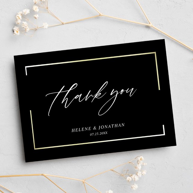Cartão De Agradecimento Casamento Elegante Minimalista Negro Moderno (Black Modern Minimalist Elegant Wedding Thank You Card)