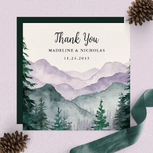 Cartão De Agradecimento Casamento Elegante na Floresta Nebulosa da Montanh