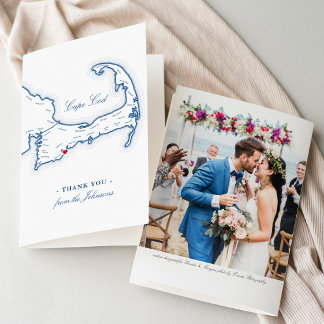 Cartão De Agradecimento Casamento Elegante no Destino Cape Cod