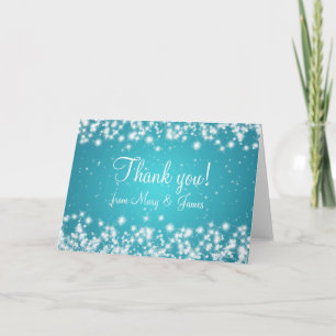 Cartão De Agradecimento Casamento Elegante Obrigado Inverno Brilho Azul
