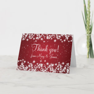 Cartão De Agradecimento Casamento Elegante Obrigado Inverno Brilho Vermelh