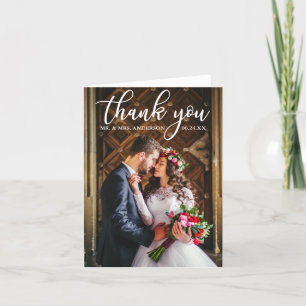 Cartão De Agradecimento Casamento Elegante Obrigado Noiva e Foto de noiva 