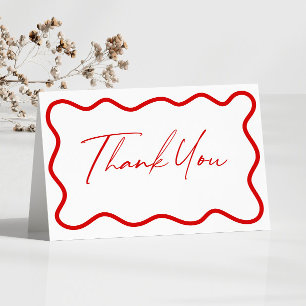 Cartão De Agradecimento Casamento Elegante Ondulado Branco Vermelho