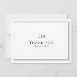 Cartão De Agradecimento Casamento Elegante Preto e Branco Tradicional