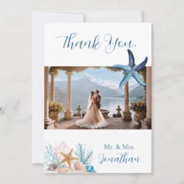 Cartão De Agradecimento Casamento Elegante Romance à Beira-Mar