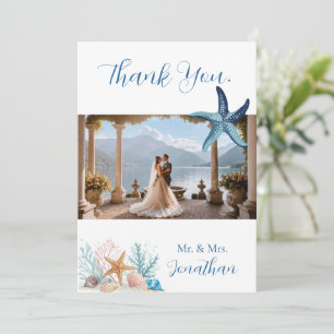 Cartão De Agradecimento Casamento Elegante Romance à Beira-Mar