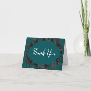 Cartão De Agradecimento Casamento Elegante Rosa Gótico de Teal Negro