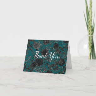 Cartão De Agradecimento Casamento Elegante Rosa Gótico de Teal Negro