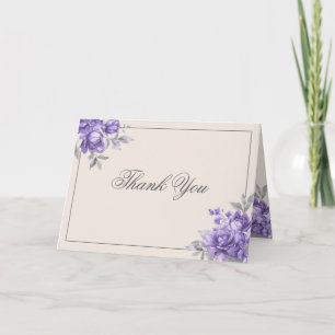 Cartão De Agradecimento Casamento Elegante Roxo Floral Rústico