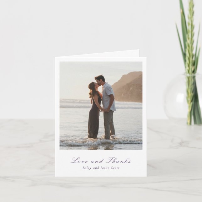 Cartão De Agradecimento Casamento Elegante Roxo Limpo (Frente)