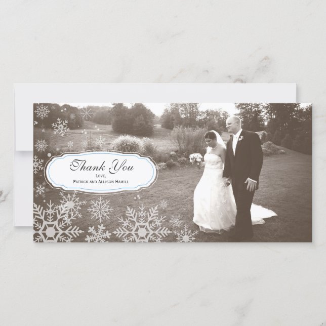 Cartão De Agradecimento Casamento Elegante Snowflake Obrigado (Frente)