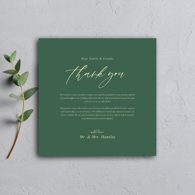 Cartão De Agradecimento Casamento Elegante Verde Mínimo Clássico (Minimal Modern Sage Green Wedding Thank You Card)