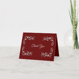 Cartão De Agradecimento Casamento Elegante Vermelho com Padrão Floral Prat