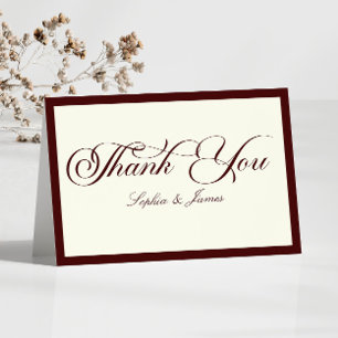 Cartão De Agradecimento Casamento Elegante Vintage Marfim Burgundy Escuro