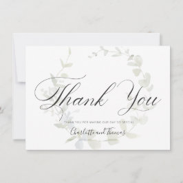 Cartão De Agradecimento Casamento Elegante Wreath Greenery Obrigado
